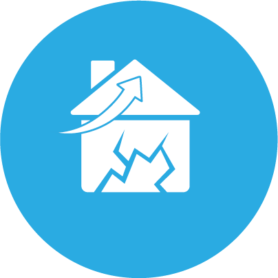 Stylised graphic art icon of a house with cracks.