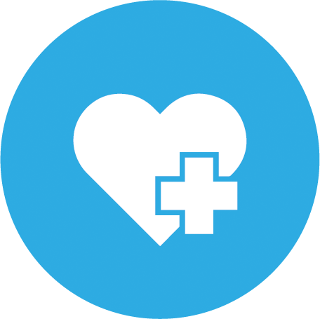 Stylised graphic art icon of a heart with an ambulance-type cross embedded in it.