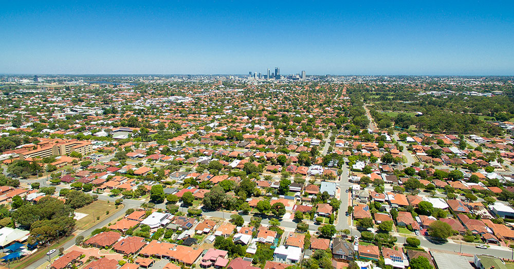 An aerial photo of a Sydney suburb.