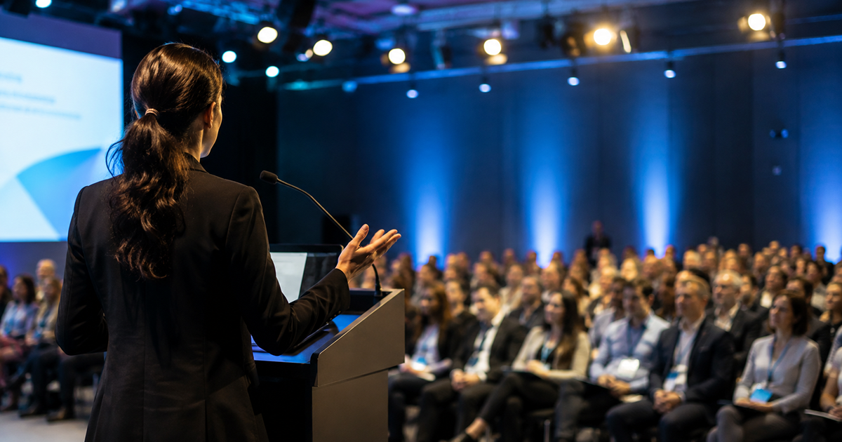 Generic image of a speaker at a conference