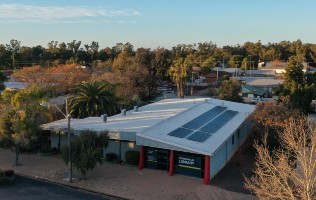 Aerial view of Candobolin Library with solar panels on roof