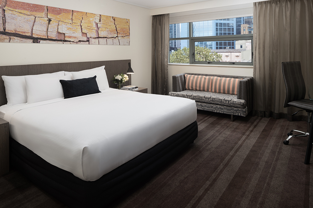 Guest room at Rydges World Square Sydney.