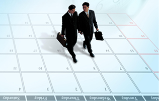 Two men walking across calendar page