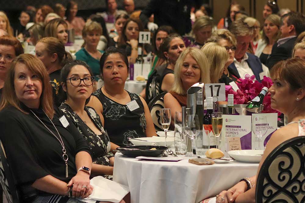 Guests give Annabel Crab their full attention during her speech at the 2021 International Women's Day lunch.